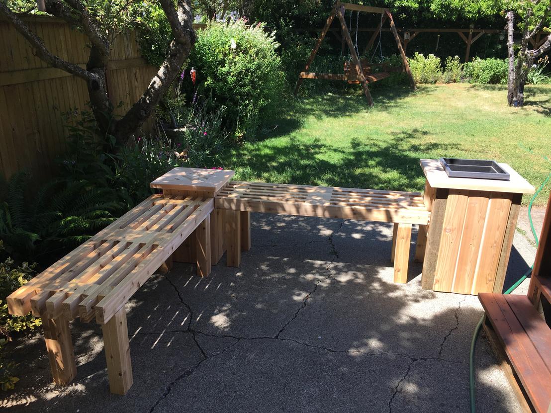 Cedar benches and plant holders